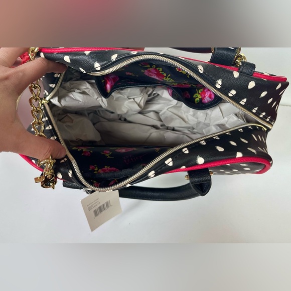 Betsey Johnson Black and White Polka Dot Purse Bag Glitter...